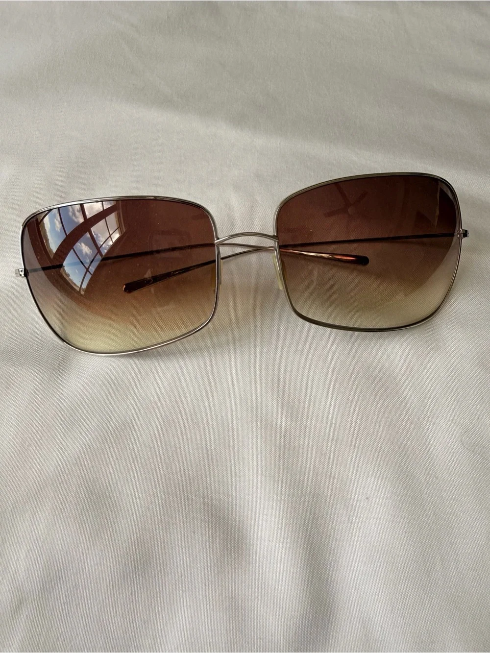 Oliver Peoples Papillon Silver Frame Brown Gradient Lens Sunglasses